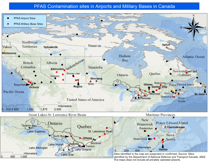 First Map of Canadian Airports and Military Bases Contaminated by PFAS
