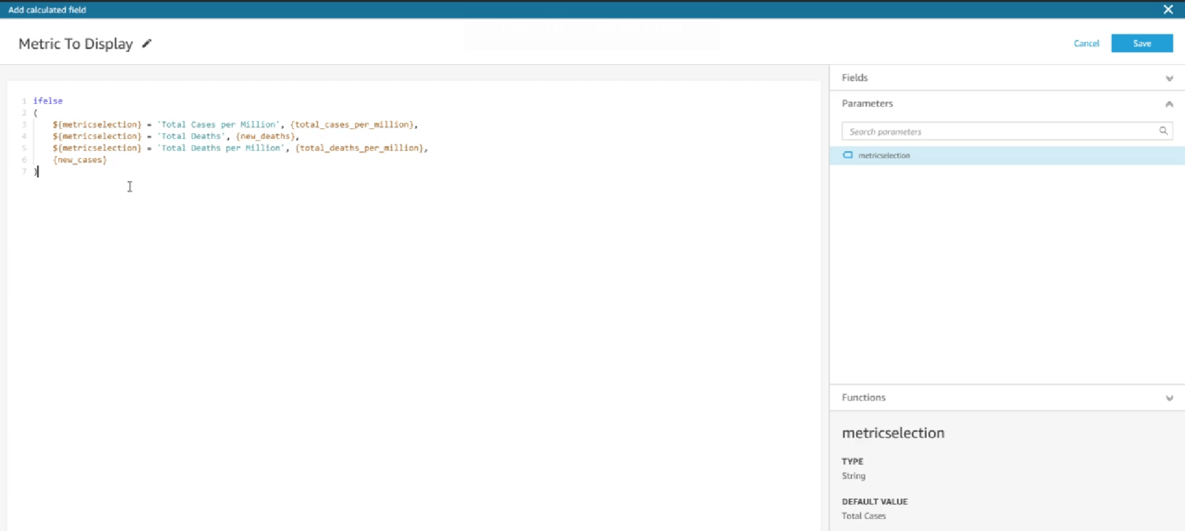 Creating parameters and using calculated fields with parameters in AWS