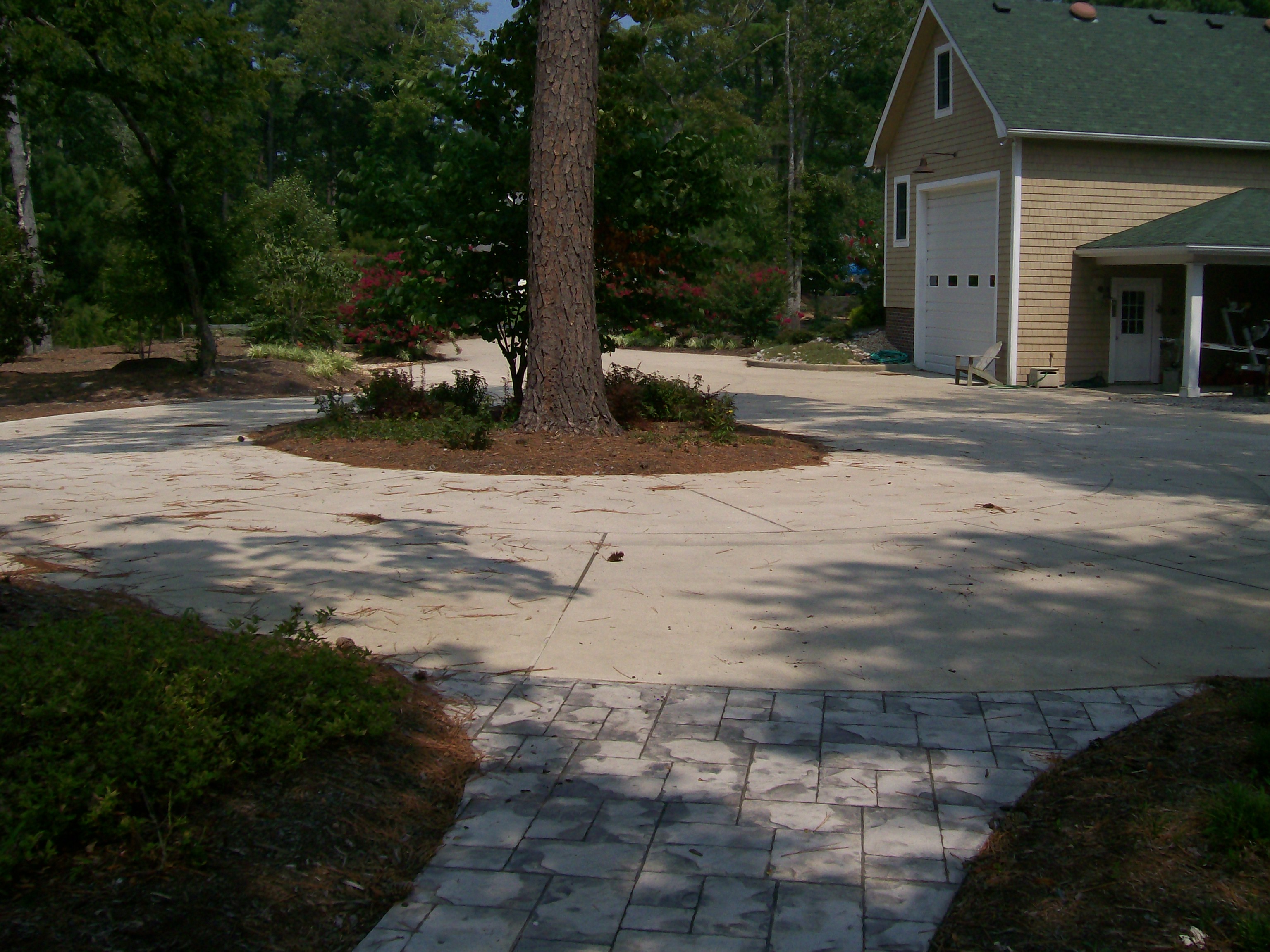 Broom Finish Concrete Driveway With Stamped Sidewalks