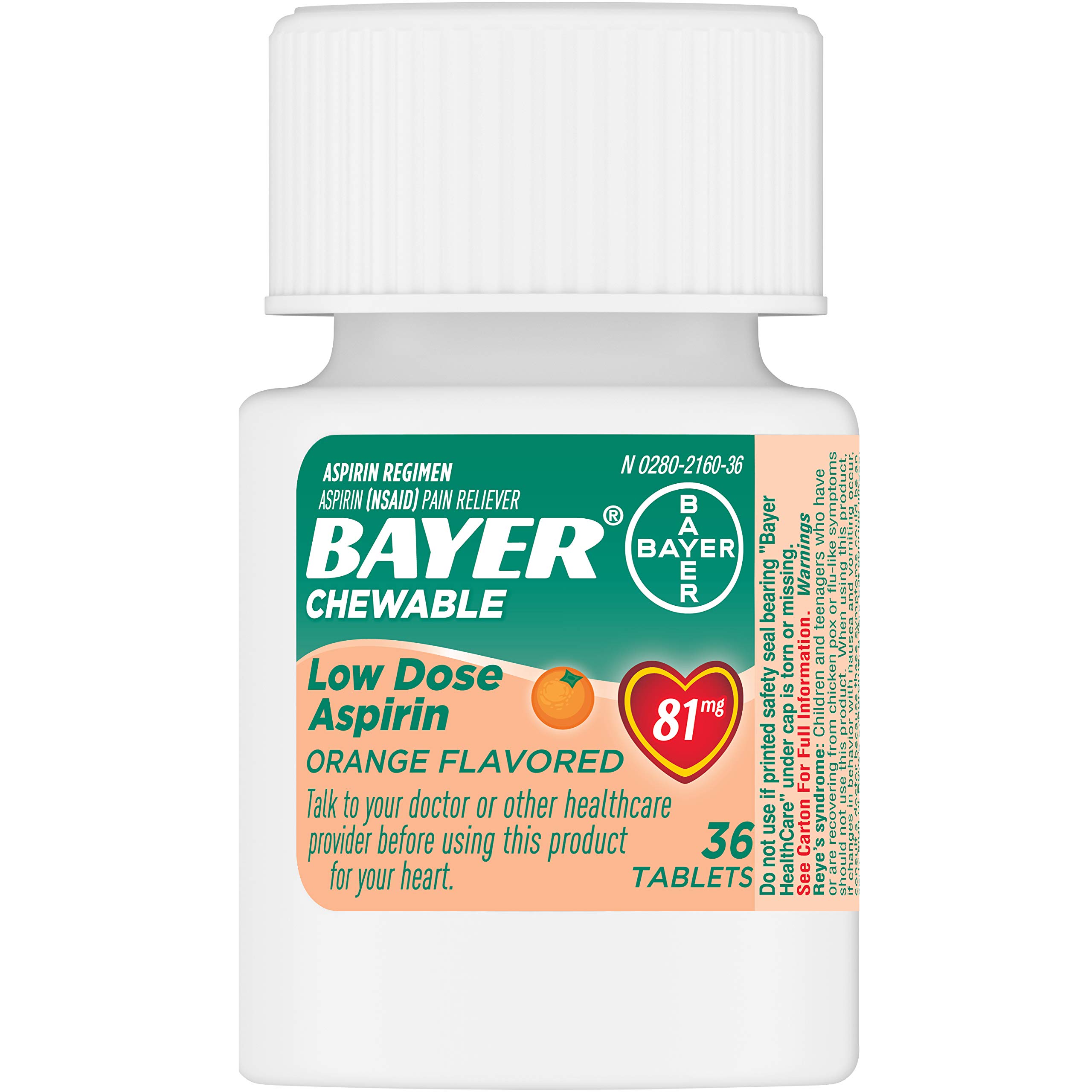 Bayer Chewable Low Dose Aspirin, 81 mg Tablets, Orange 36 ea (Pack of 3