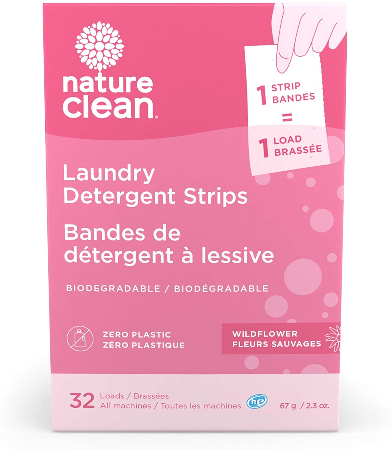 NATURE CLEAN Laundry Detergent Strips Wildflower, 67 Gram, 32 Count