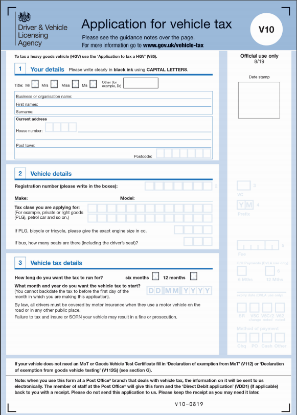 V10 Official Tax Application Form Online and Free