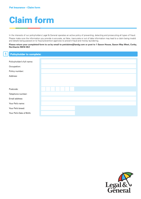 Legal & General Pet Insurance Claim Form Download PDF