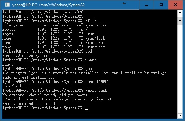 The Ubuntu Sub System (New Bash Shell) in Windows 10 Algorithms