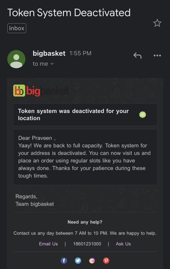 Token System to get a delivery slot at bigbasket Bhavana Angadi