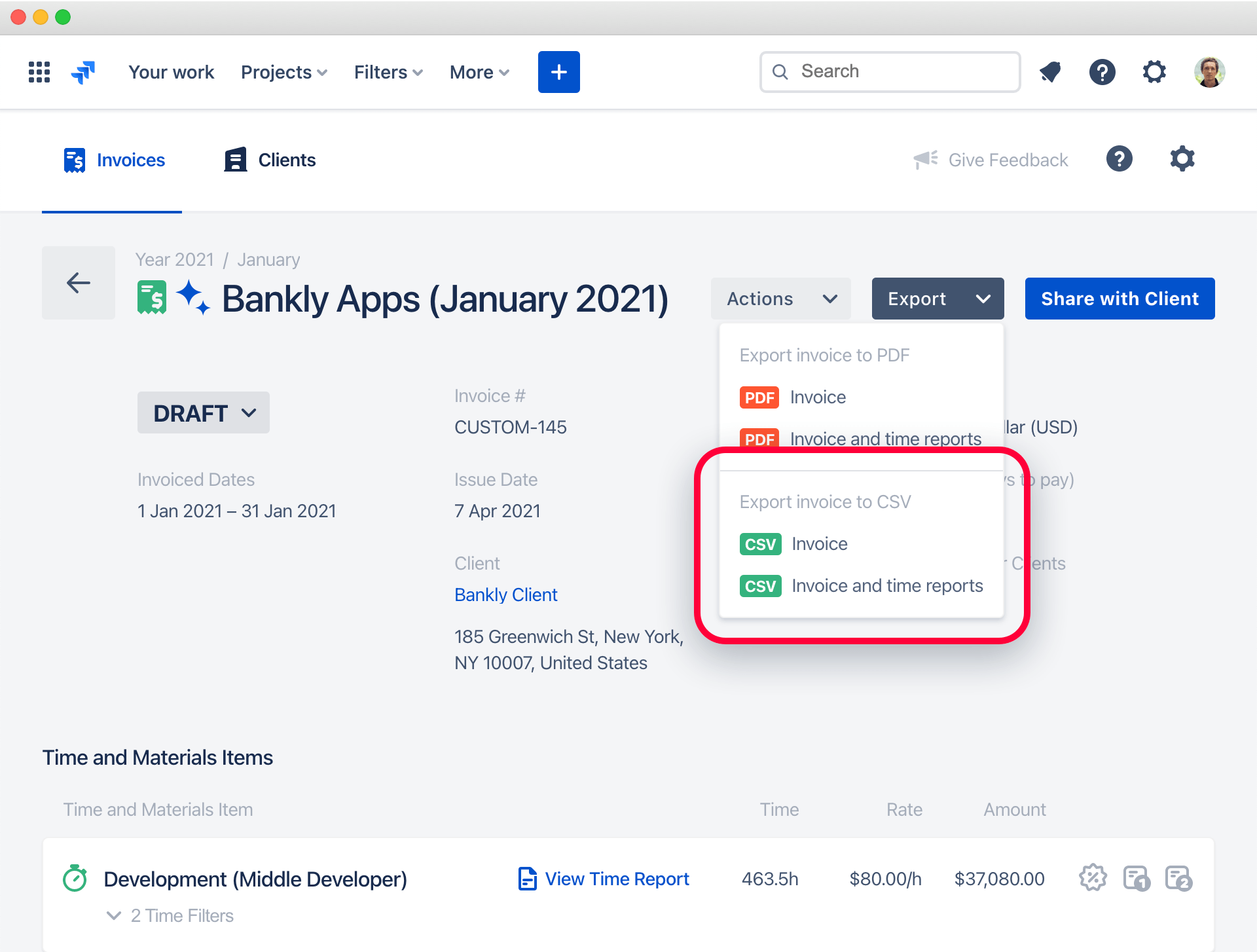 Exporting Invoices to CSV/Excel — Clerk Invoices and Reports for Jira