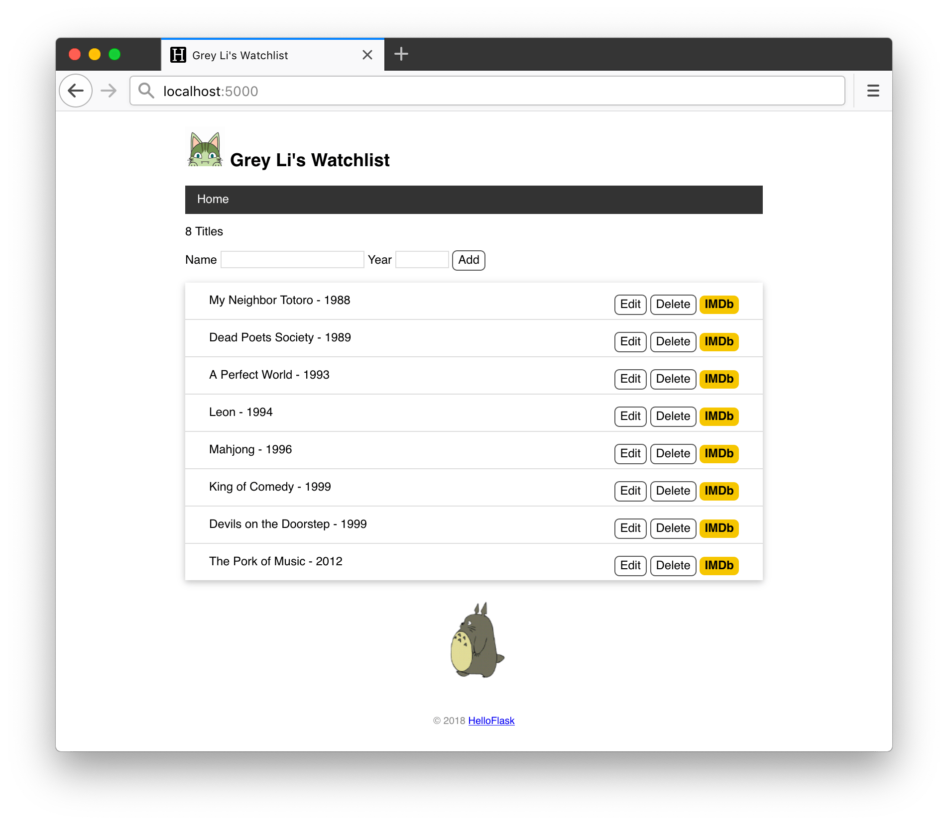 GitHub helloflask/watchlist Example application for Flask tutorial