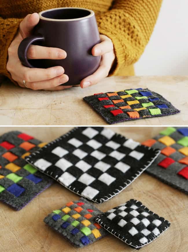 Kid Craft! DIY Rainbow Woven Felt Coasters Hello Glow