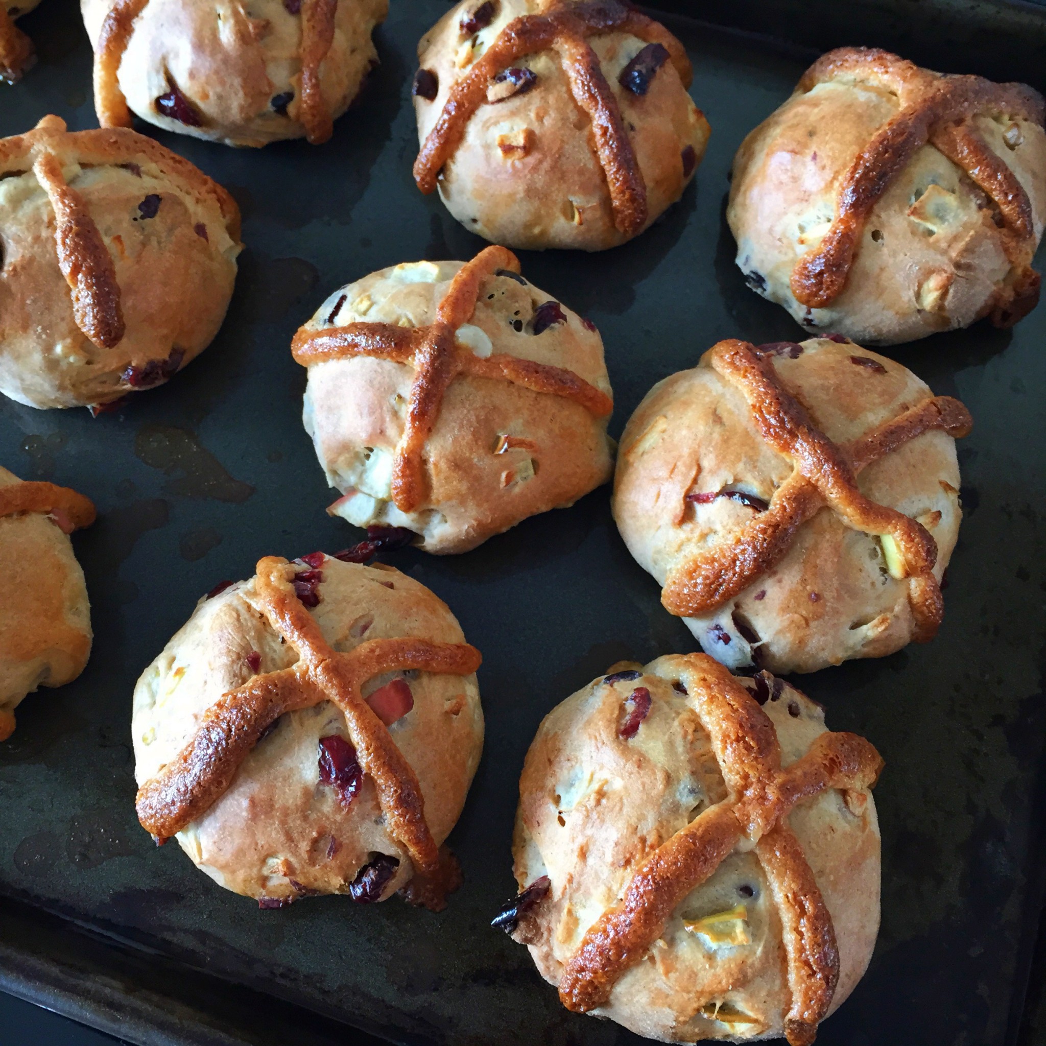 Cinnamon and apple hot cross buns with marzipan Hello! Hooray!