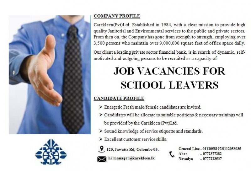 School Leavers Carekleen(Pvt)Ltd best jobs, job search, job vacancies,