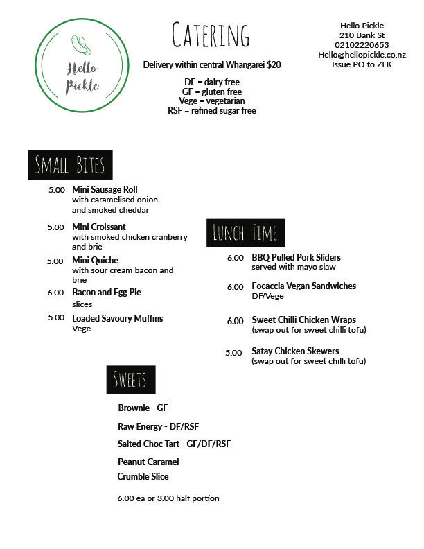 Menu Hello Pickle Hello Pickle Whangarei