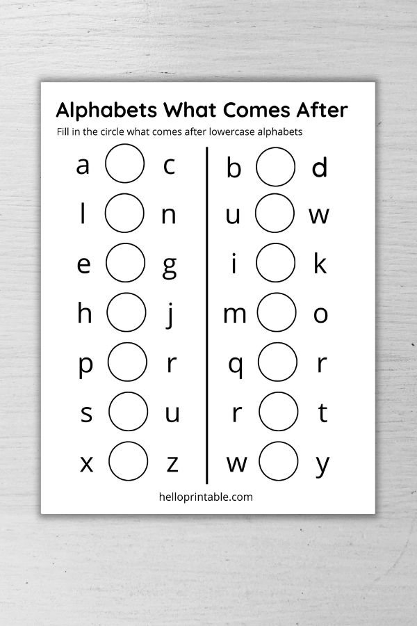 What Comes After Alphabet Worksheets