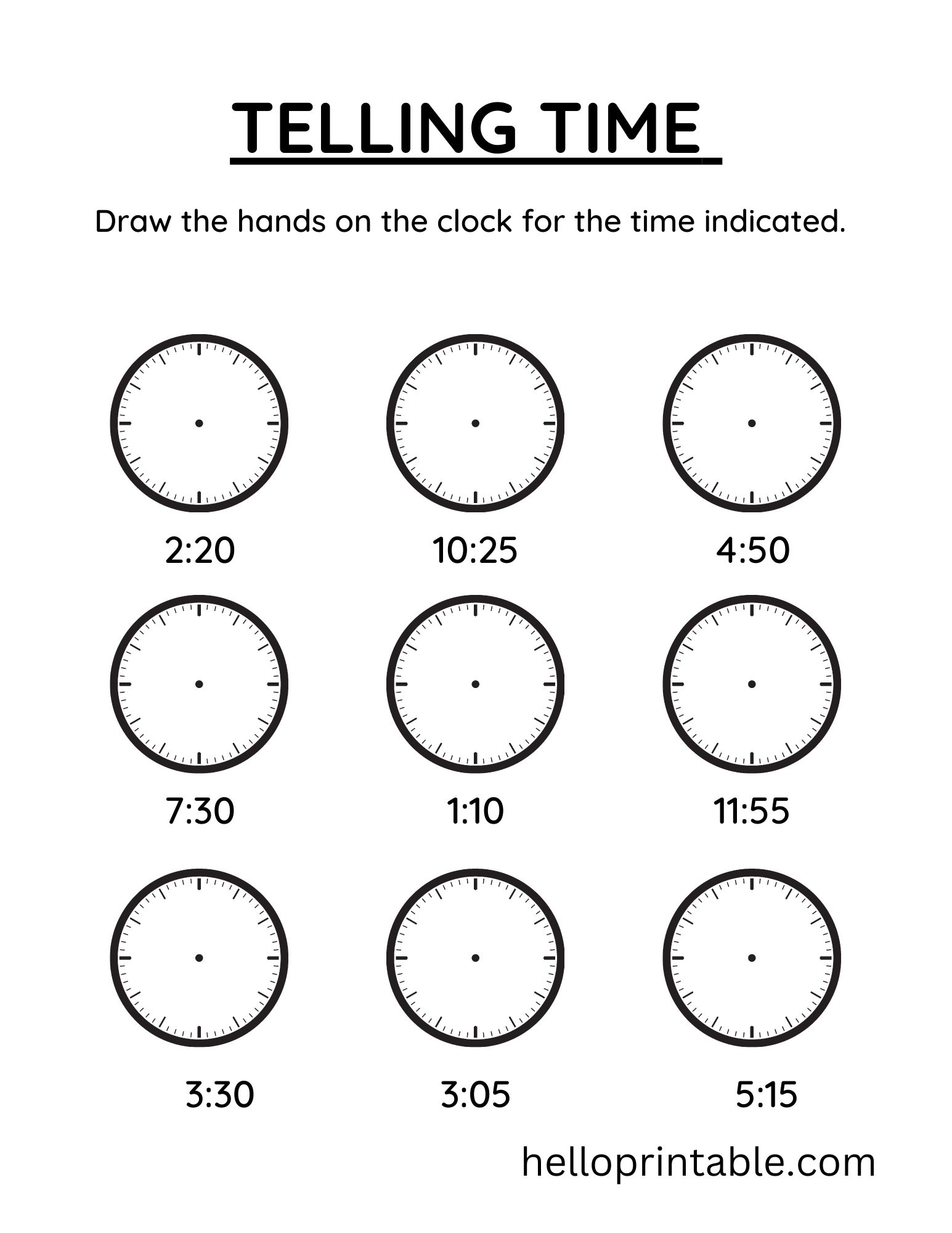 Telling Time Worksheets for Practice