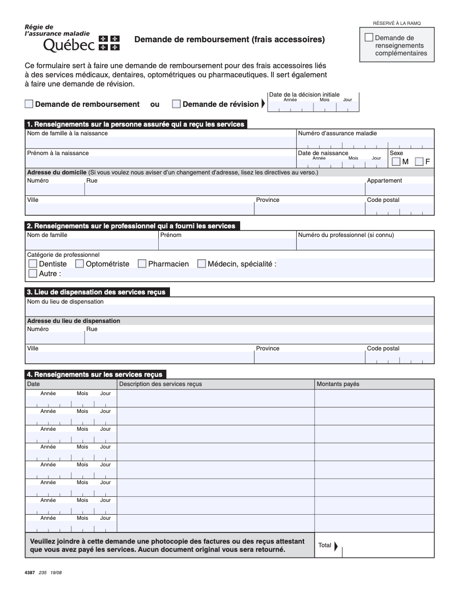 Demande de remboursement RAMQ (Mise à jour 2021)