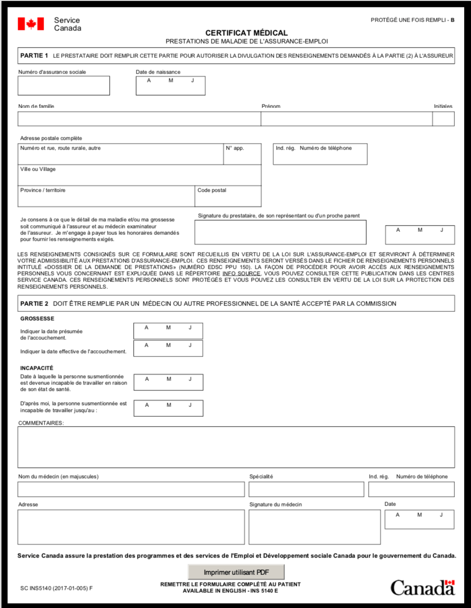 Assurance emploi maladie certificat médical à télécharger (Mise à