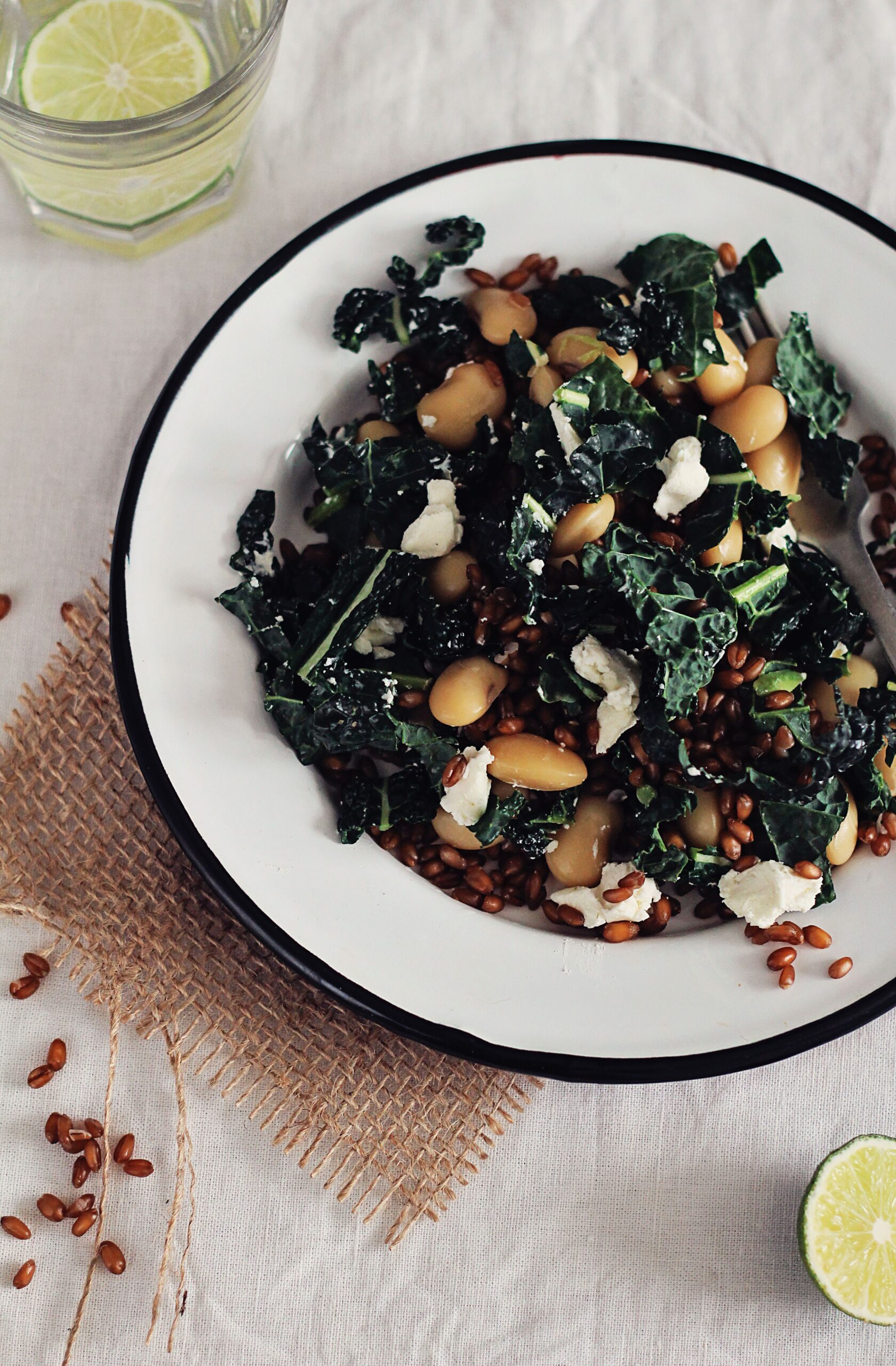 Farro Salad with Beans, Feta, Kale + Turmeric Dressing Hello Veggie