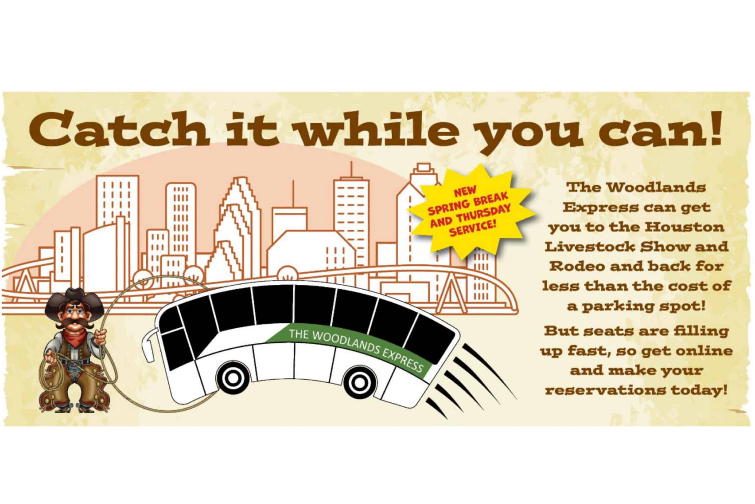 Catch a ride to the rodeo with The Woodlands Express Hello Woodlands