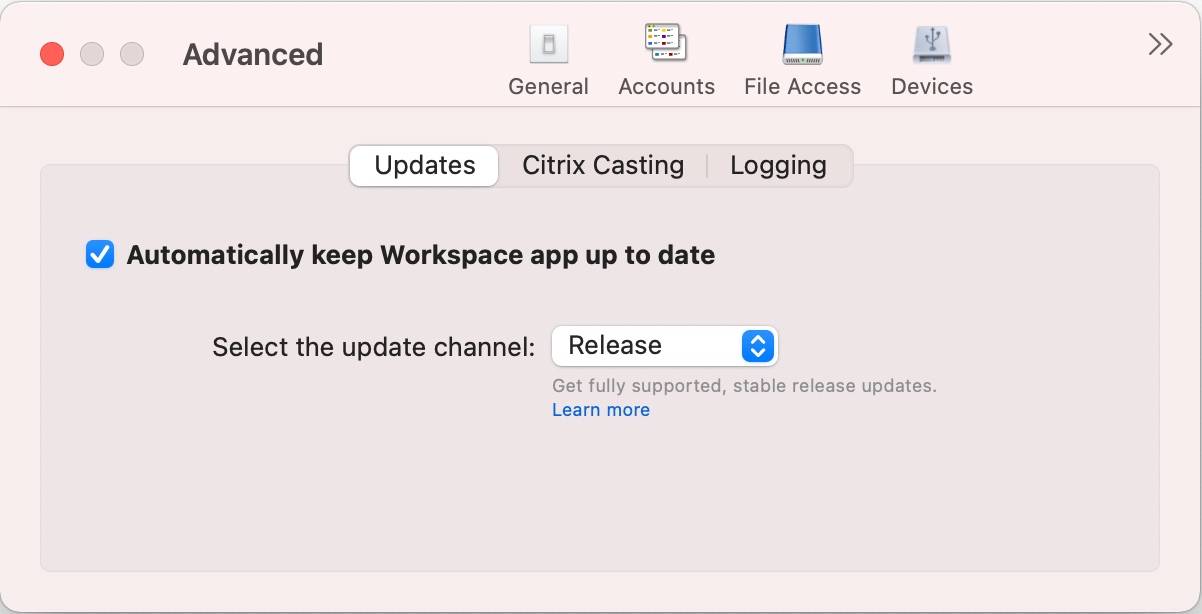 Advanced settings Citrix Workspace app for Mac