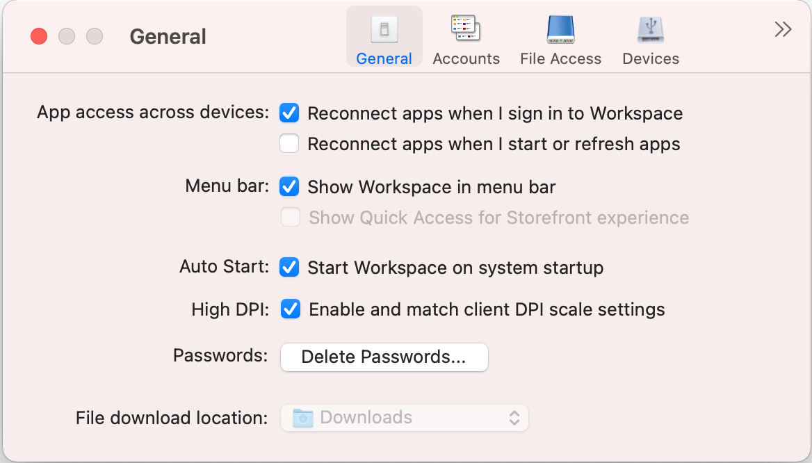General settings Citrix Workspace app for Mac