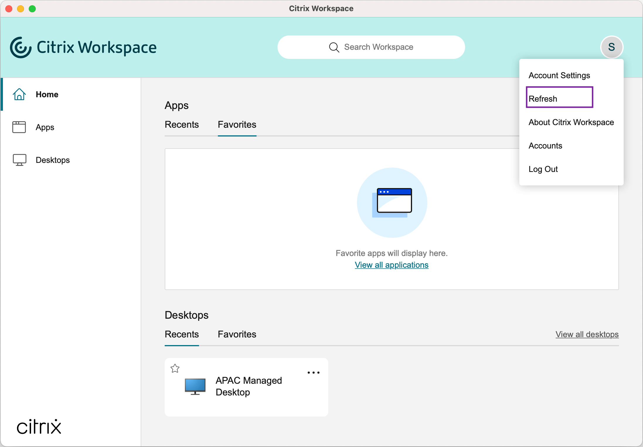 Refresh apps Citrix Workspace app for Mac