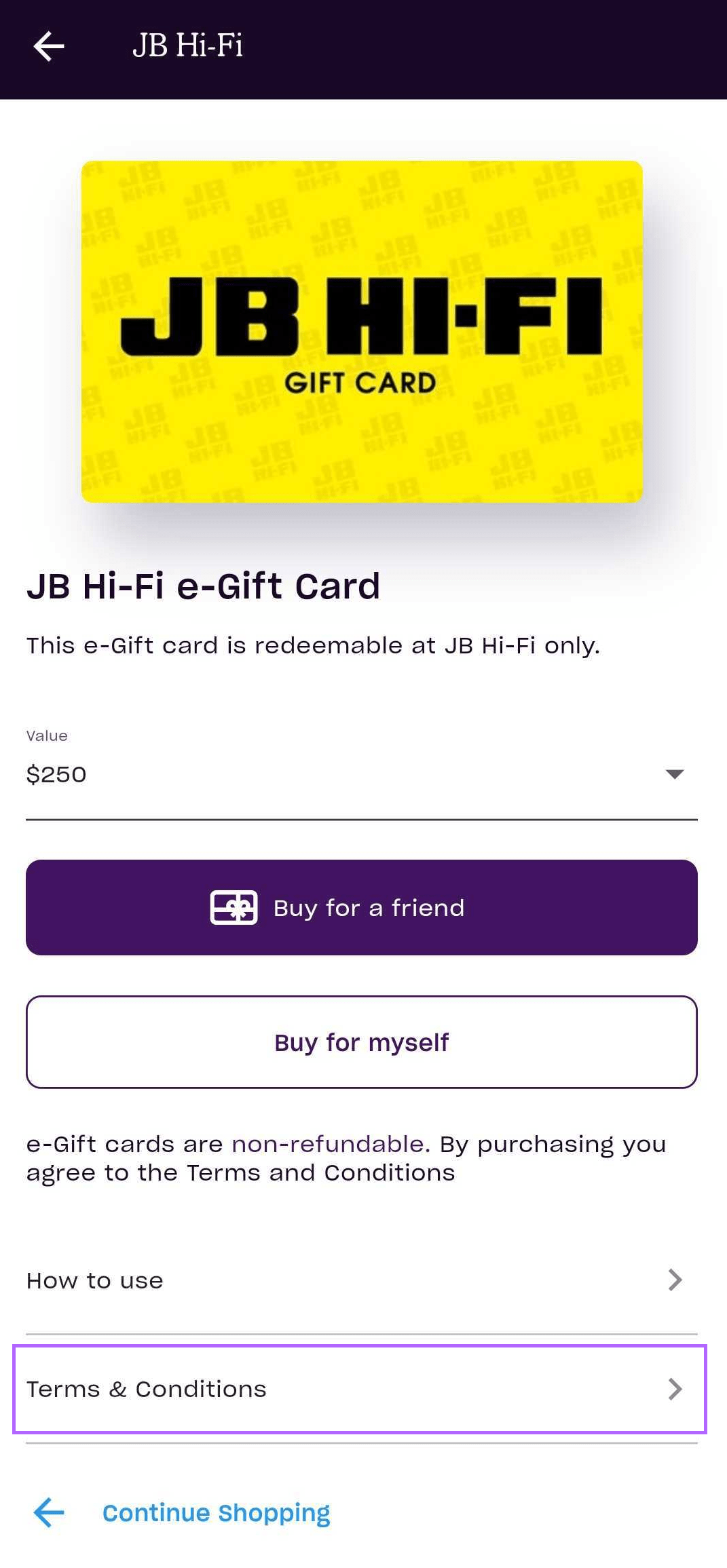 Can I use a gift card I purchased with Zip for instore payments? Zip
