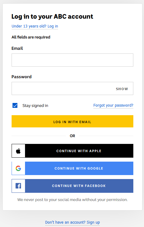 How do I log in to my ABC account? – ABC Help