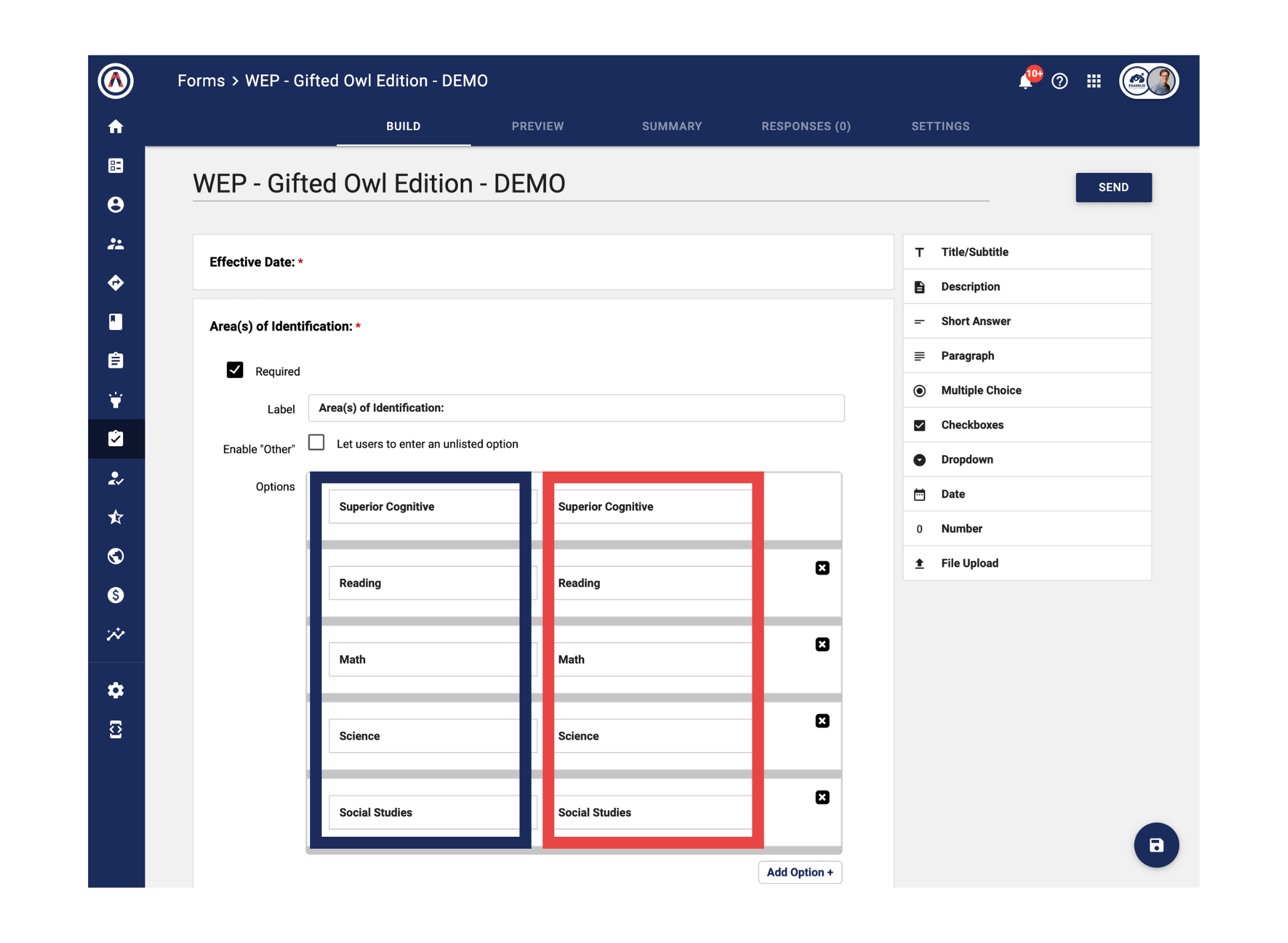 Why am I seeing "Option" when I view form results? Abre.io