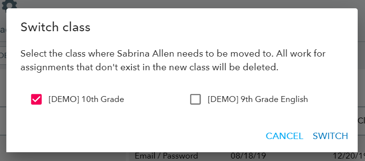 Move students to another class Actively Learn