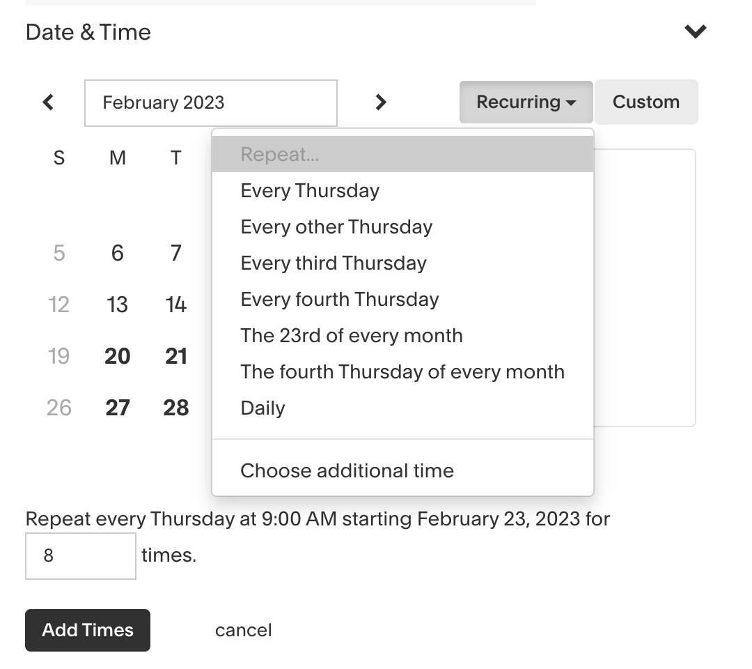 Offering recurring appointments in Acuity Scheduling – Acuity 
