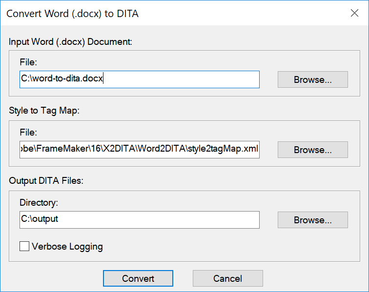 Convert Word documents to DITA