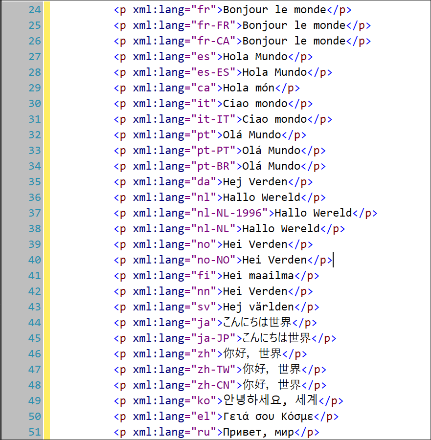 Language and font settings in structured documents