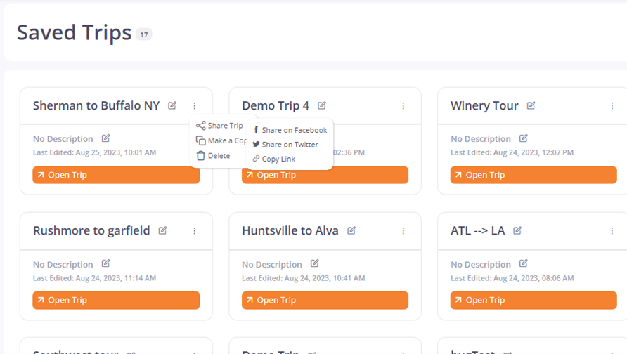 Can I share my saved trip with others? Adventure Genie