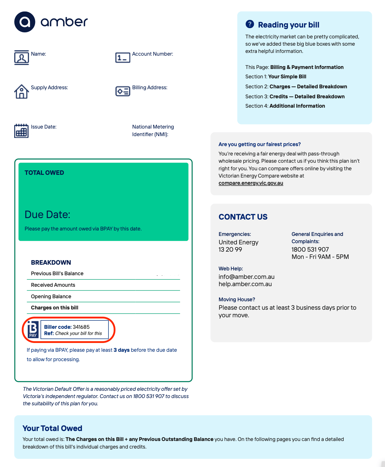 How do I find the BPAY number to pay a bill? Amber Electric