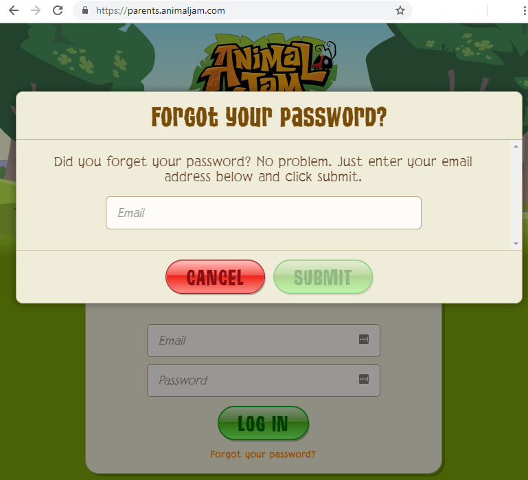 How do I reset the password for my Parent Account? Animal Jam