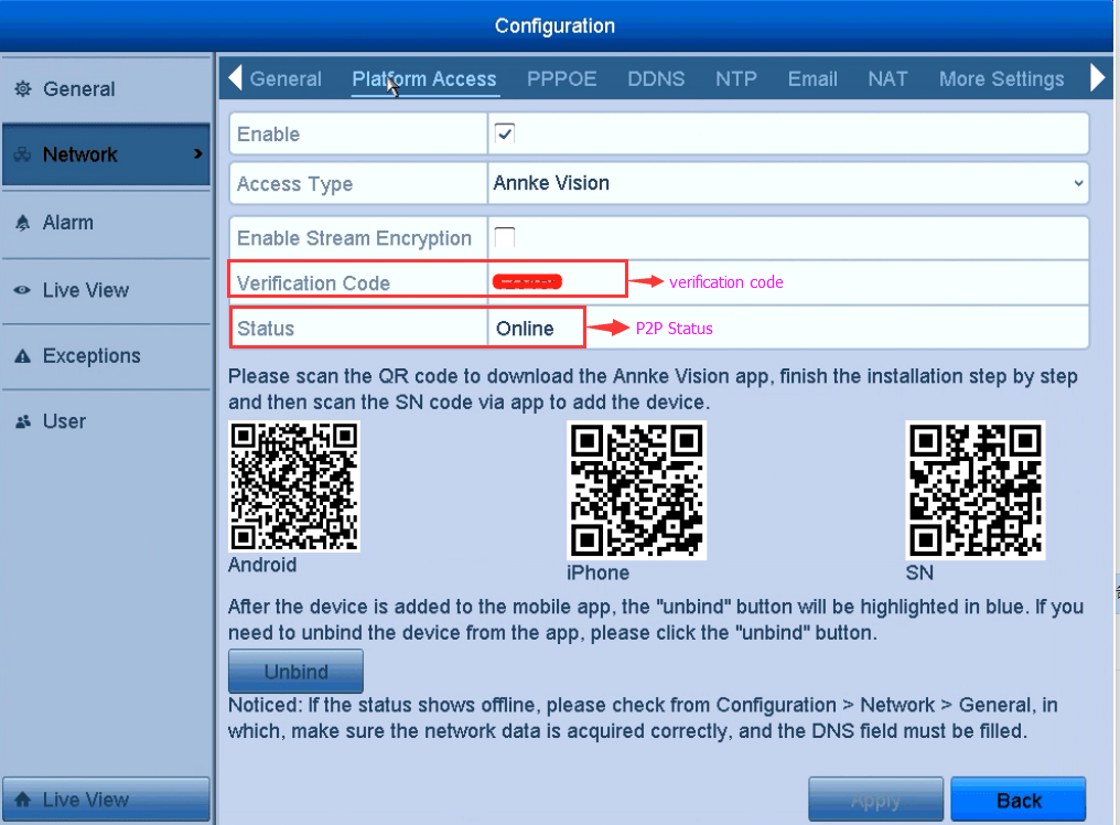 Check the system's P2P status, serial number and verification code locally ANNKE Help Center