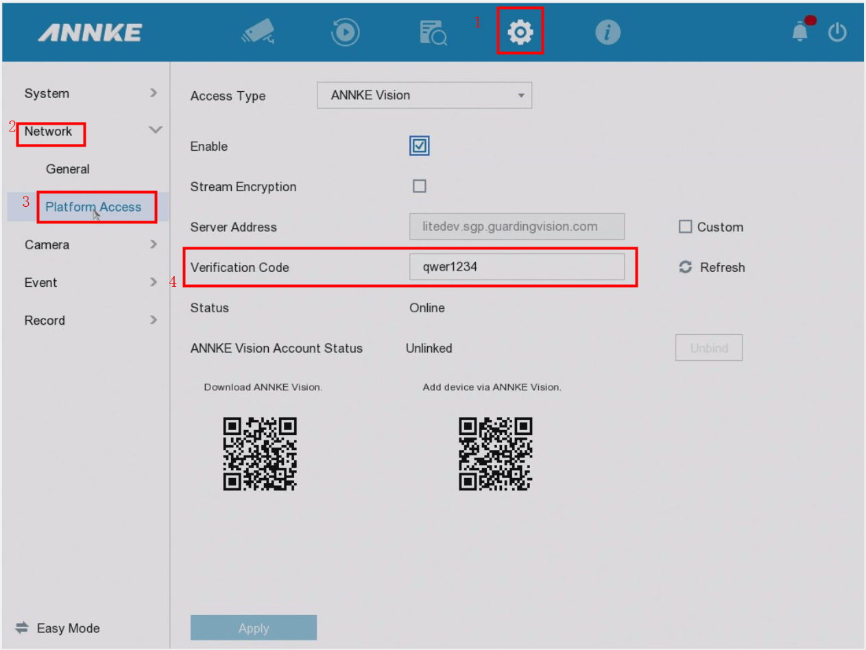 Annke Vision How to Check the System's P2P status, Serial Number and Verification Code Locally