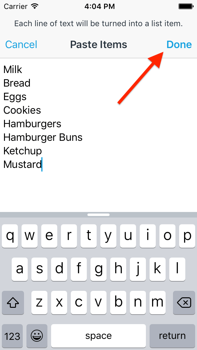 How do I copy and paste a list of items into AnyList