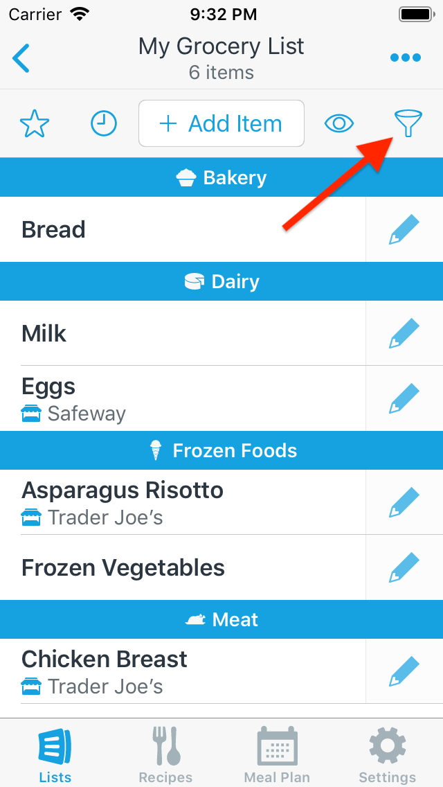 How do I edit a filter to modify which items it shows? AnyList Help
