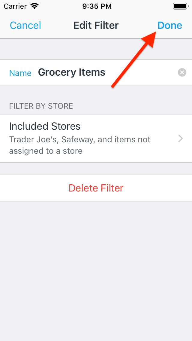 How do I edit a filter to modify which items it shows? AnyList Help