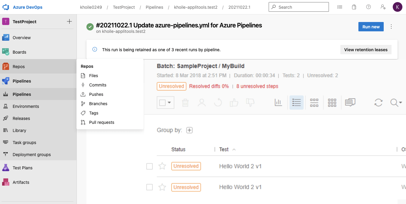 Using Azure DevOps Extension with Eyes Applitools