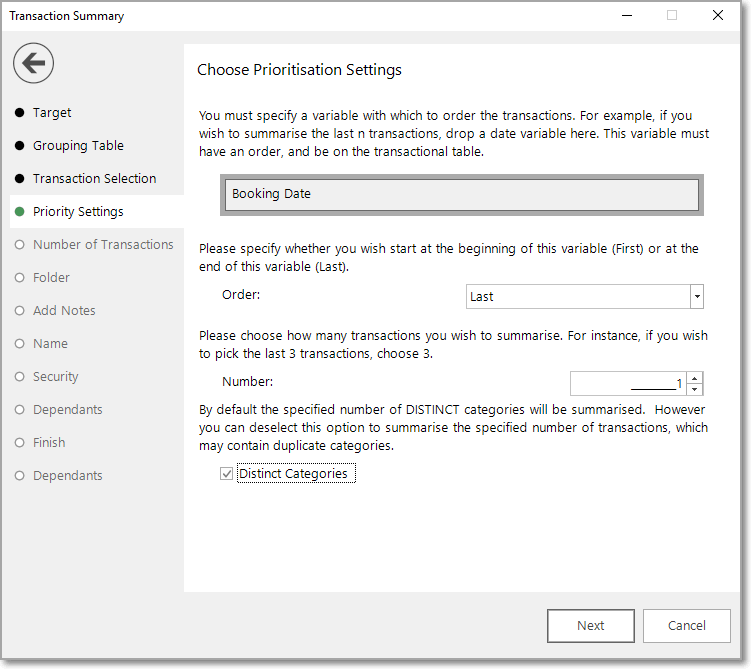 Transaction Summary Wizard Priority Settings
