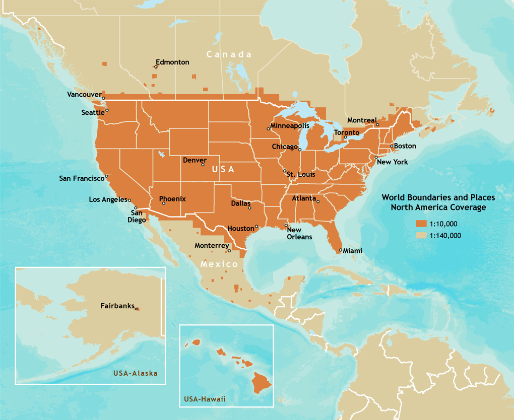 World Boundaries and Places North America Coverage Map