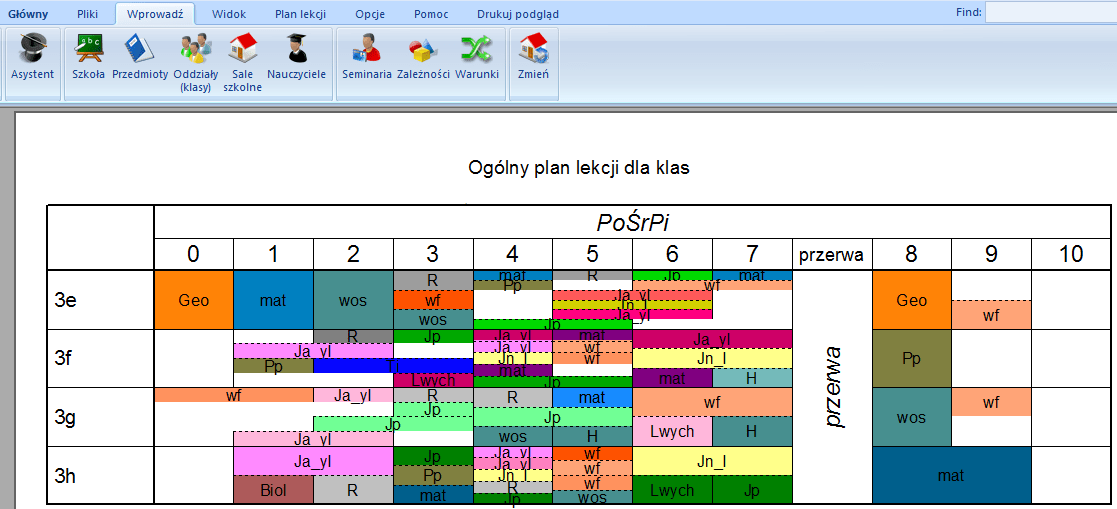 Jak mogę wydrukować przerwy pomiędzy lekcjami? (dostępne w wersji 2009