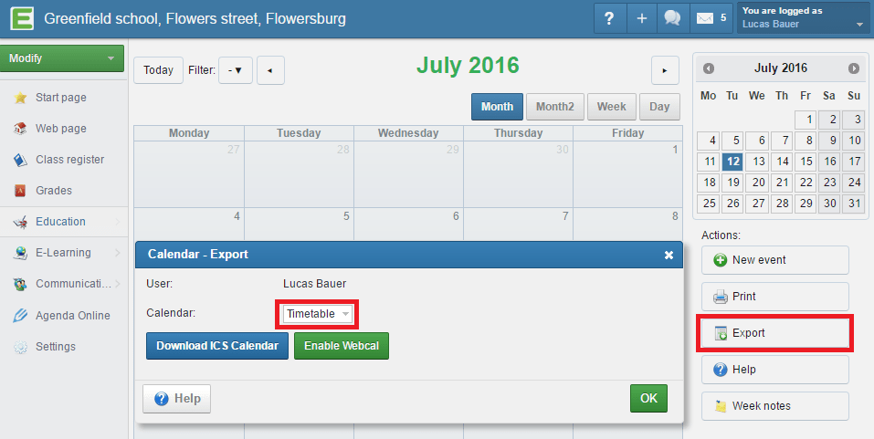 Add timetable to your calendar application (Google calendar, Outlook