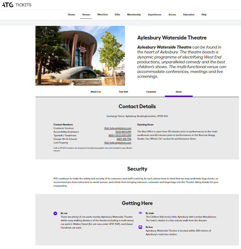 What is the opening hours for Aylesbury Waterside Theatre? ATG Tickets United Kingdom