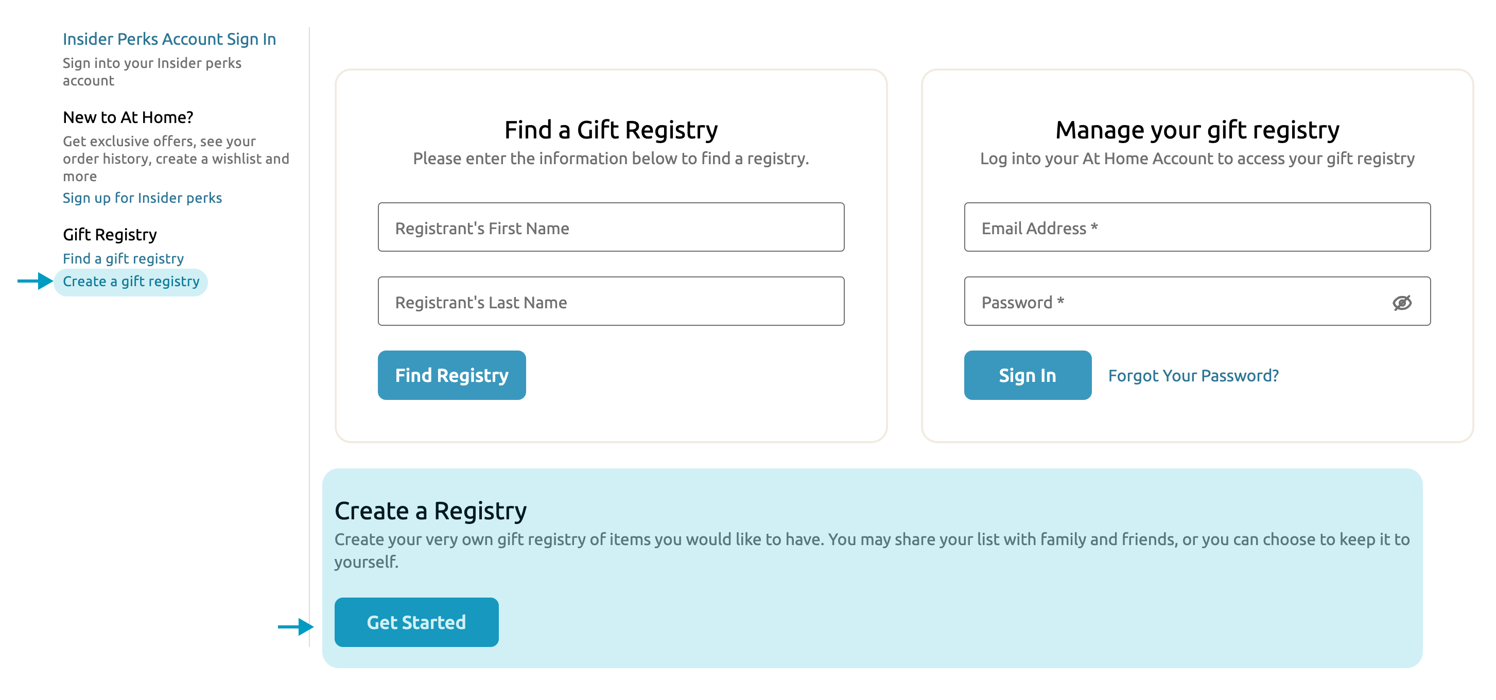 How do I create a gift registry? At Home