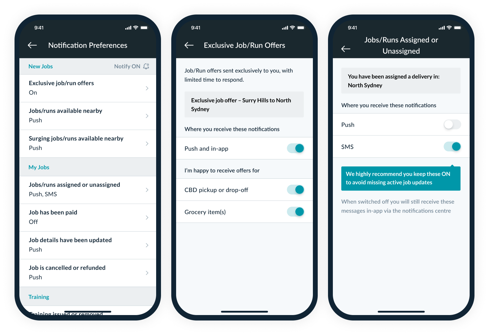 Notification Preferences Sherpa Drivers