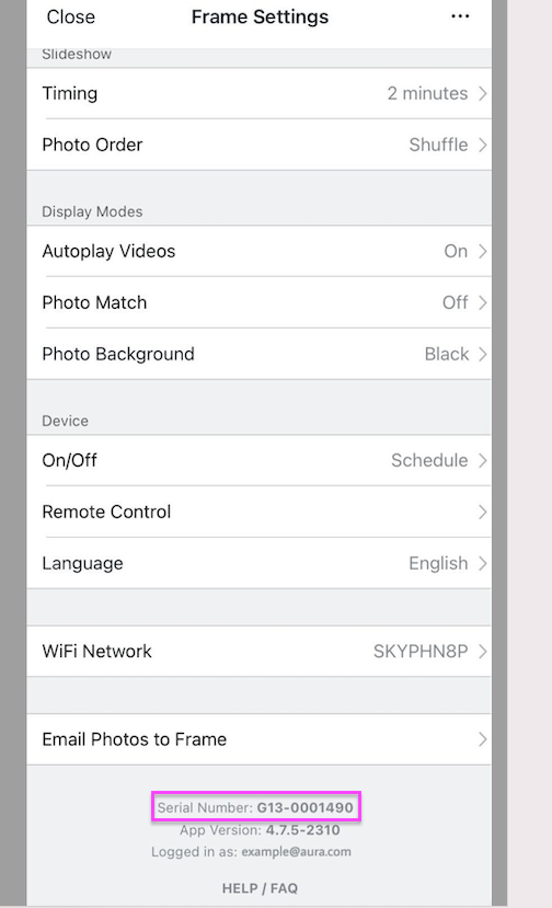 Finding your Aura Frame's Serial Number Aura Help Center