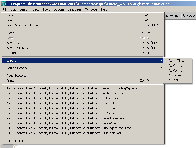 3ds Max 2017 Help Maxscript Editor File Menu