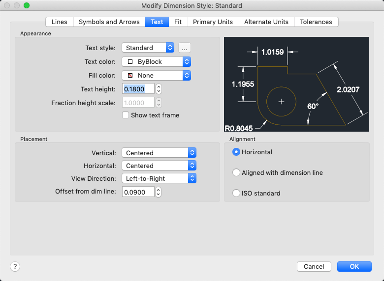 Text Tab (Dimension Style Manager)